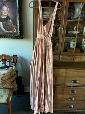Blush Pink V-Neck Sleeveless Maxi Dress with Gathered Waist